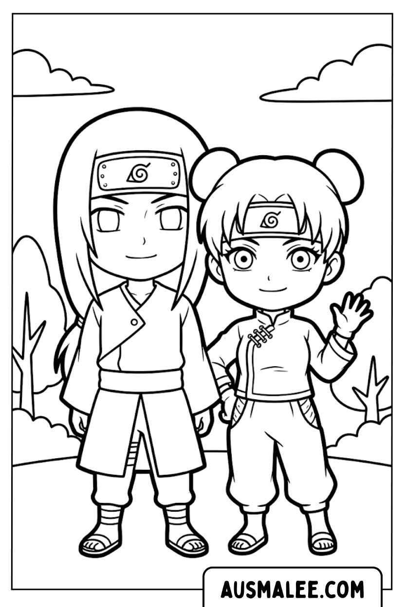 Neji Tenten Chibi kleurplaat