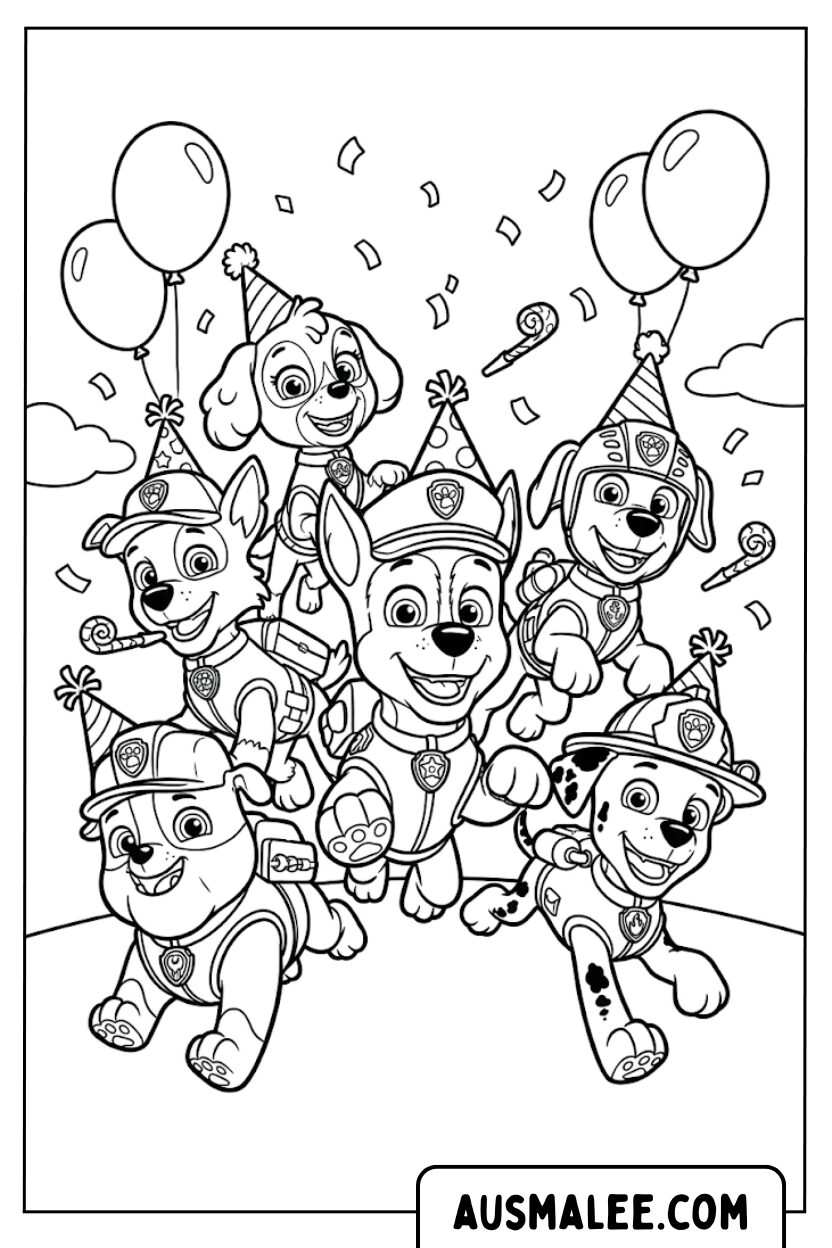 Paw Patrol Party coloring page