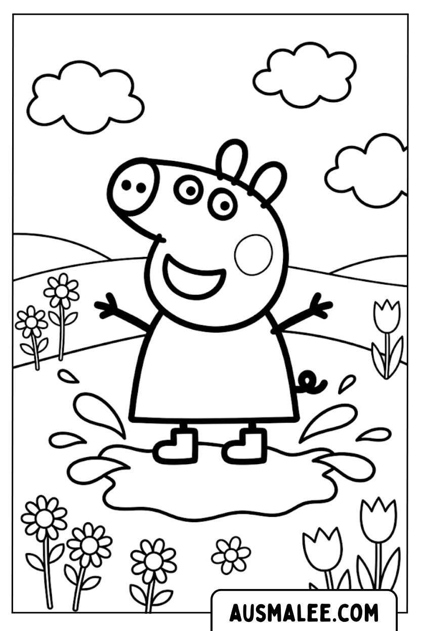 Kleurplaat Peppa Pig Modderklap
