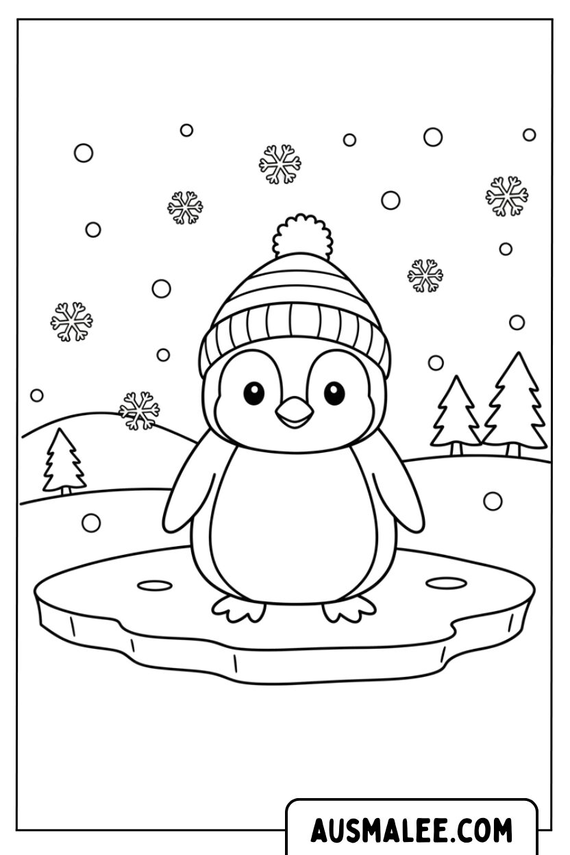 Coloriage - Pingouin sur la banquise pour Colorier