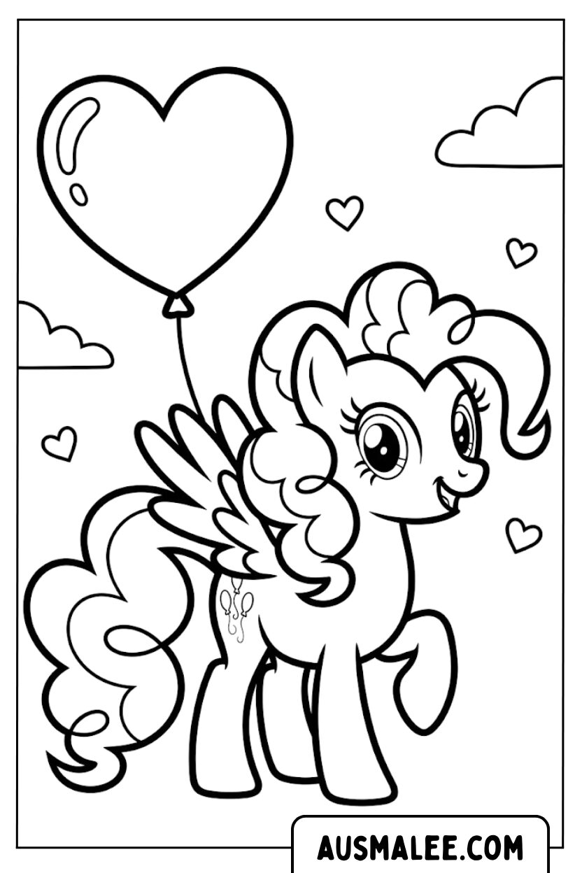 Coloriage nuages ​​​​de ballons poney