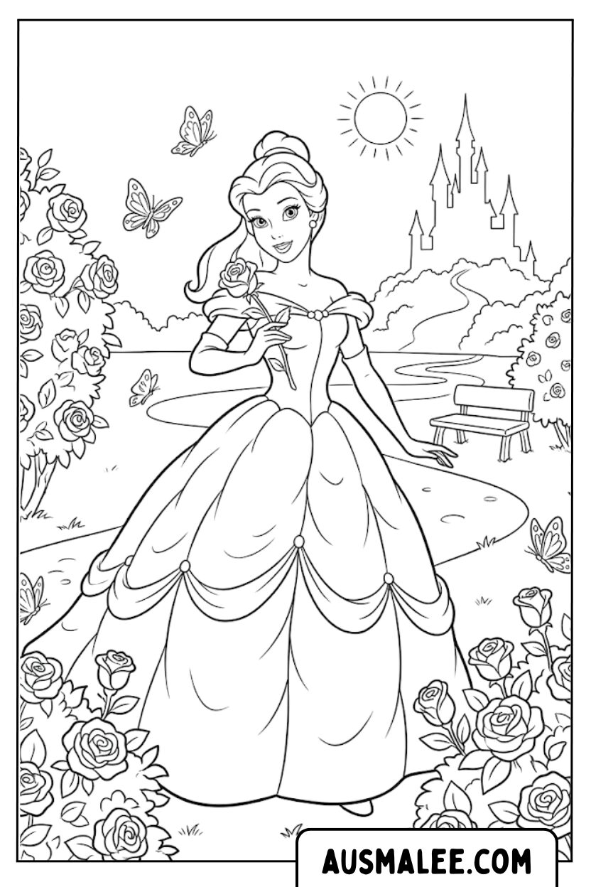 Prinses Belle kasteel kleurplaat
