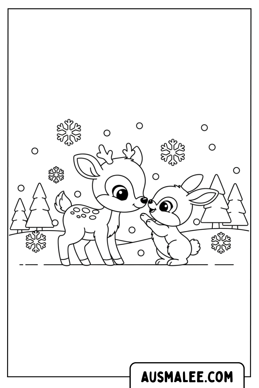 Coloriage lapin faon hiver