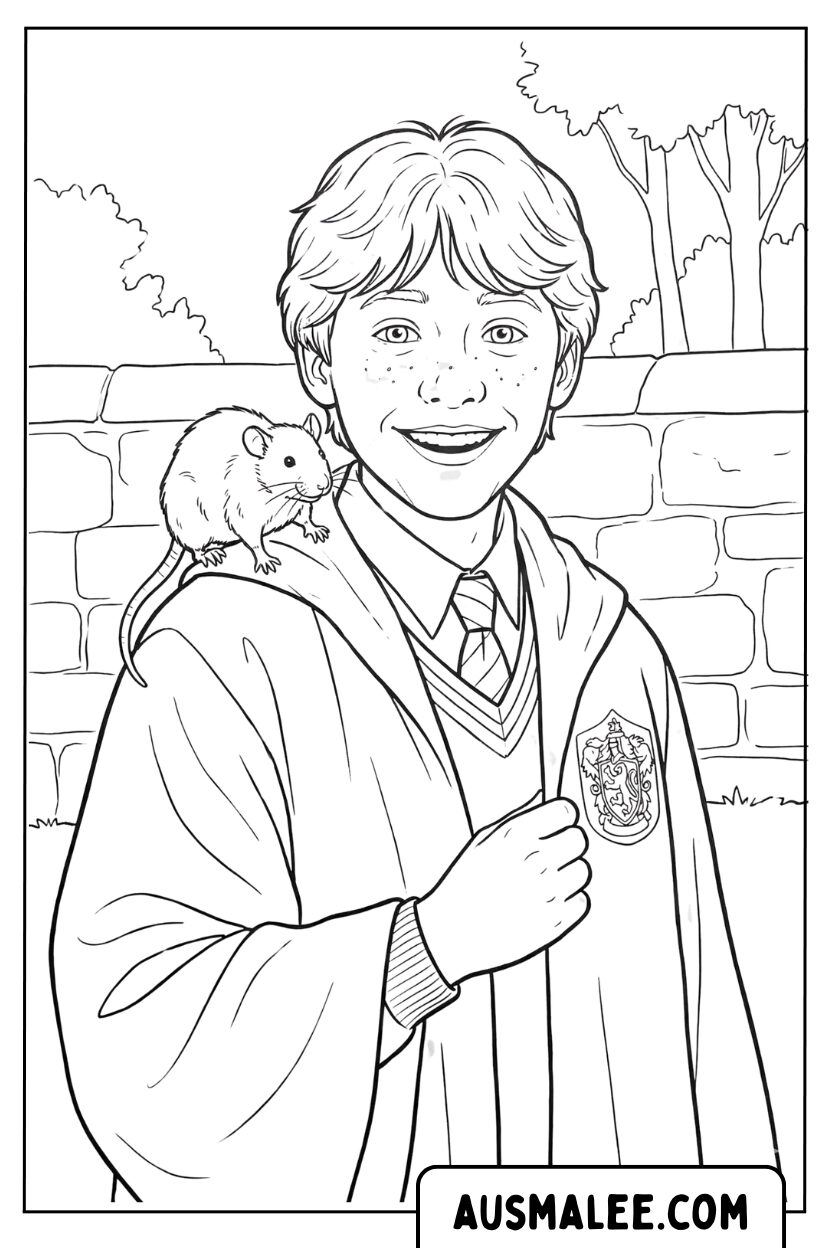 Ausmalbild Ron Weasley Mit Ratte