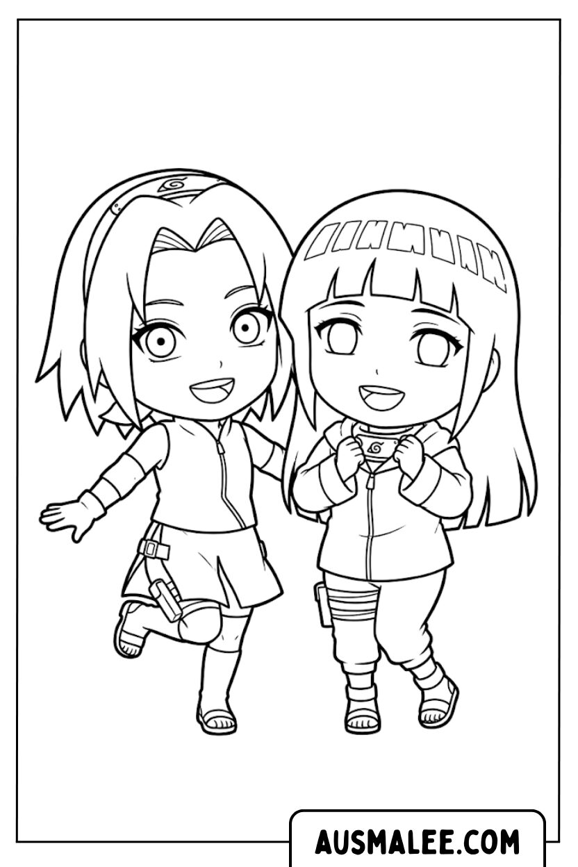 Kleurplaat Sakura Hinata Vrienden