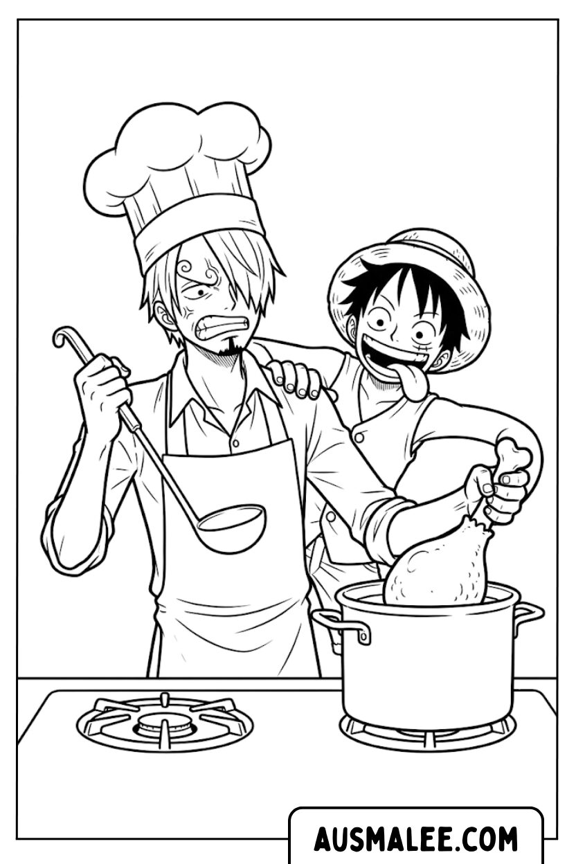 Sanji Luffy Cooking kleurplaat