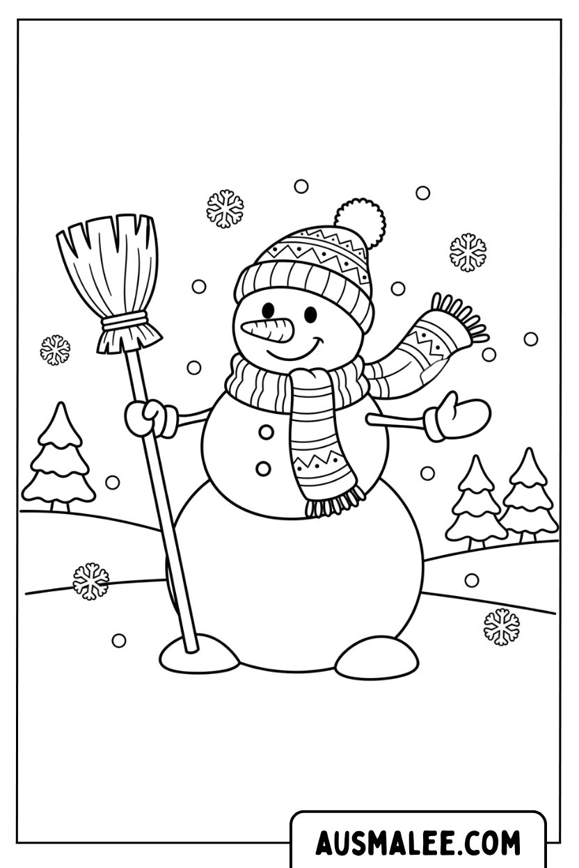 Coloriage - Balai de bonhomme de neige pour Colorier