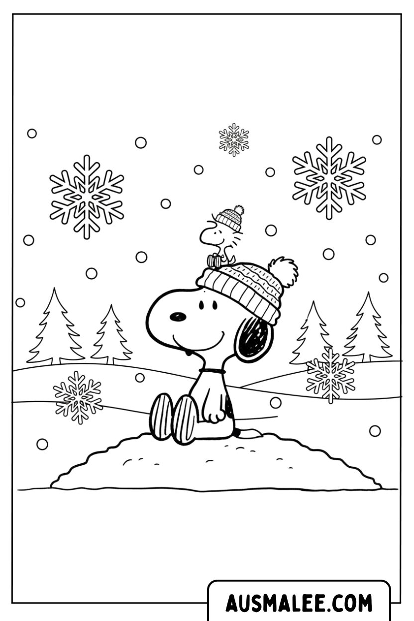 Coloriage - Snoopy Woodstock Neige
