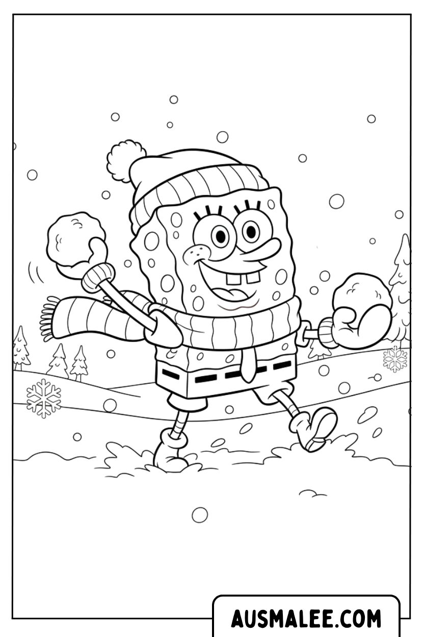 Coloriage - Bataille de boules de neige de Bob l'éponge pour Colorier