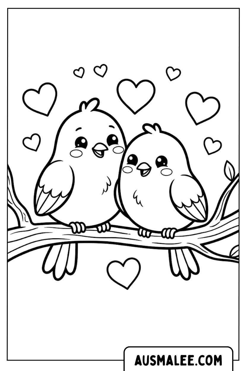 Coloriage oiseaux sur une branche