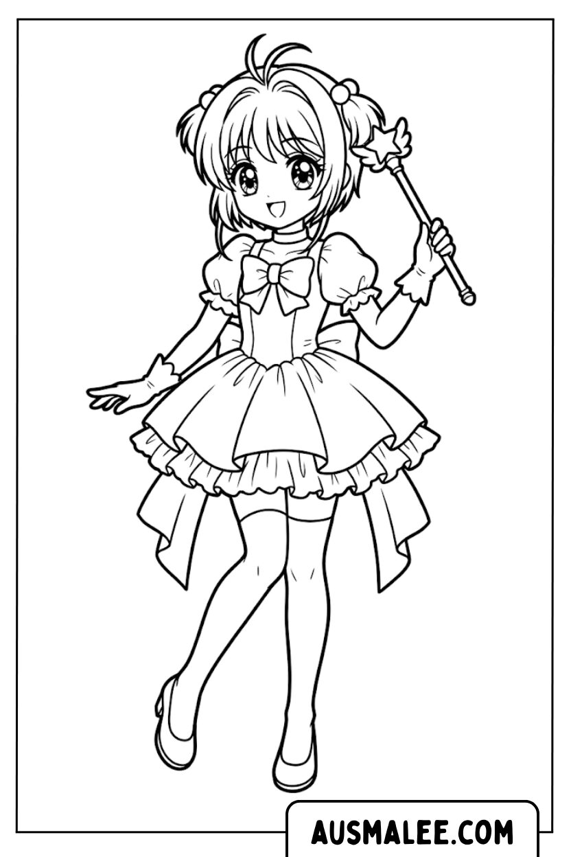 Coloriages de baguette d'anime fille