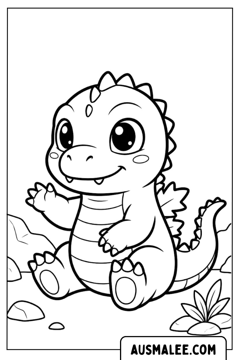 Kleurplaten Baby Godzilla Schattig