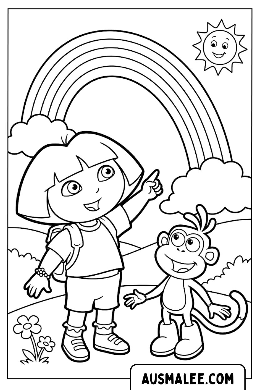 Dora Boots Rainbow coloring pages