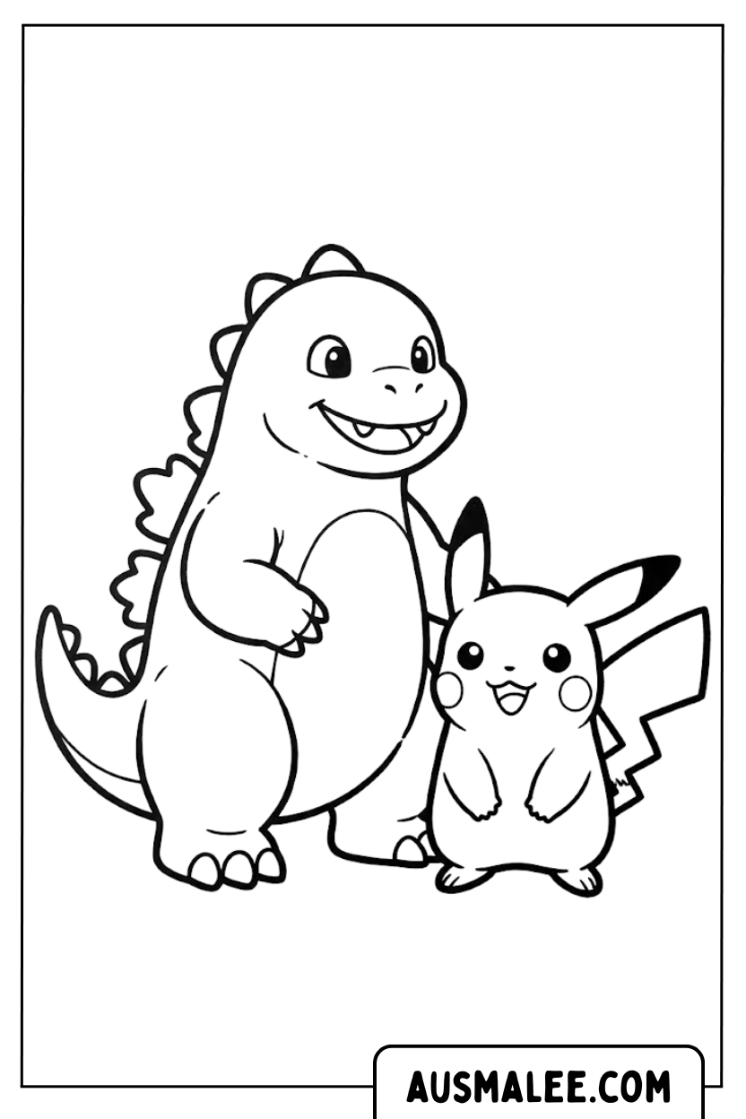 Godzilla Pikachu Vrienden Kleurplaten