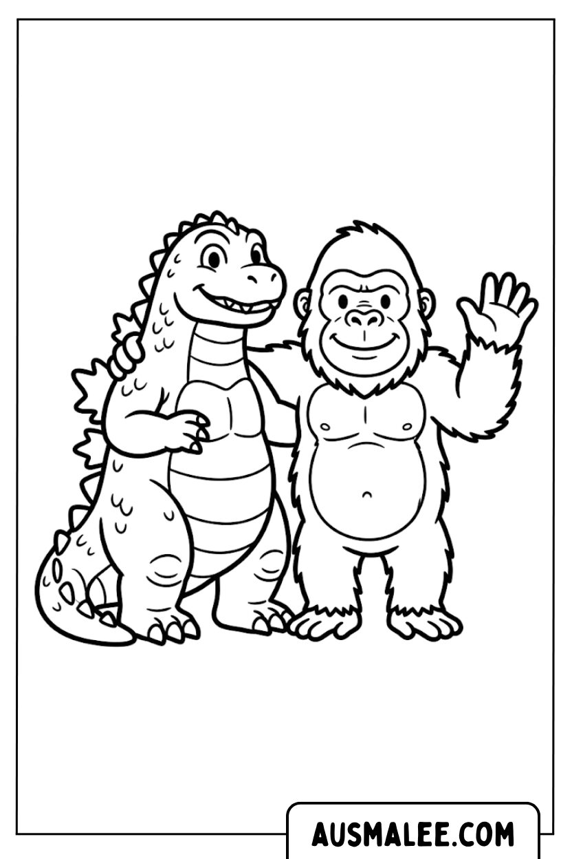 Godzilla en gorillavrienden kleurplaten
