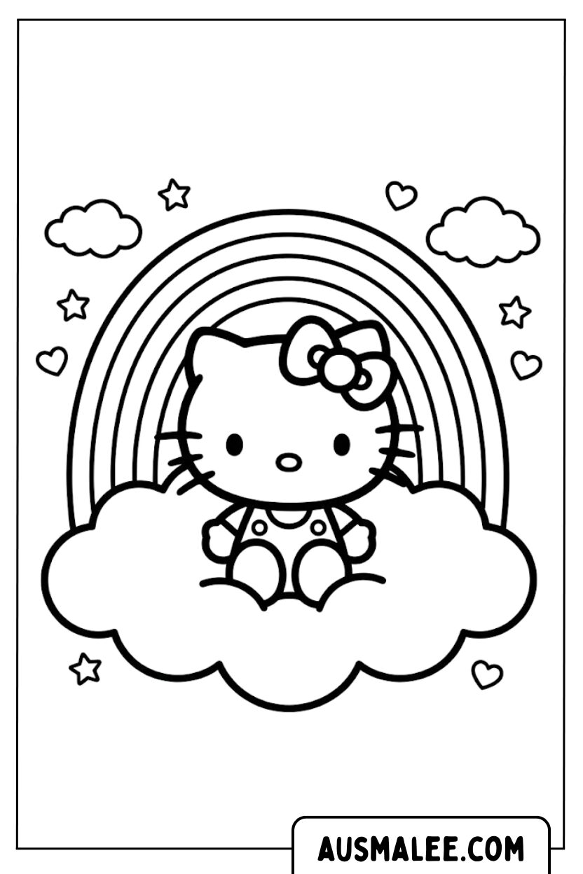Hello Kitty Rainbow Cloud Coloring Pages