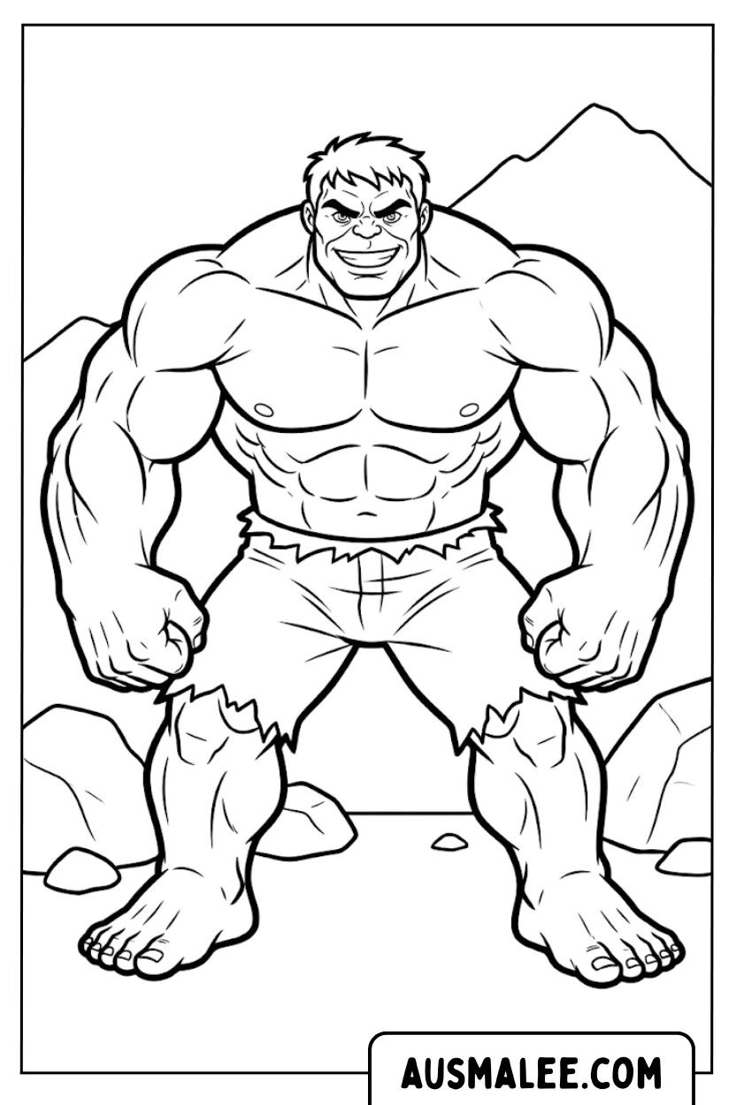 Coloring pages Hulk Muscles Mountains Strong