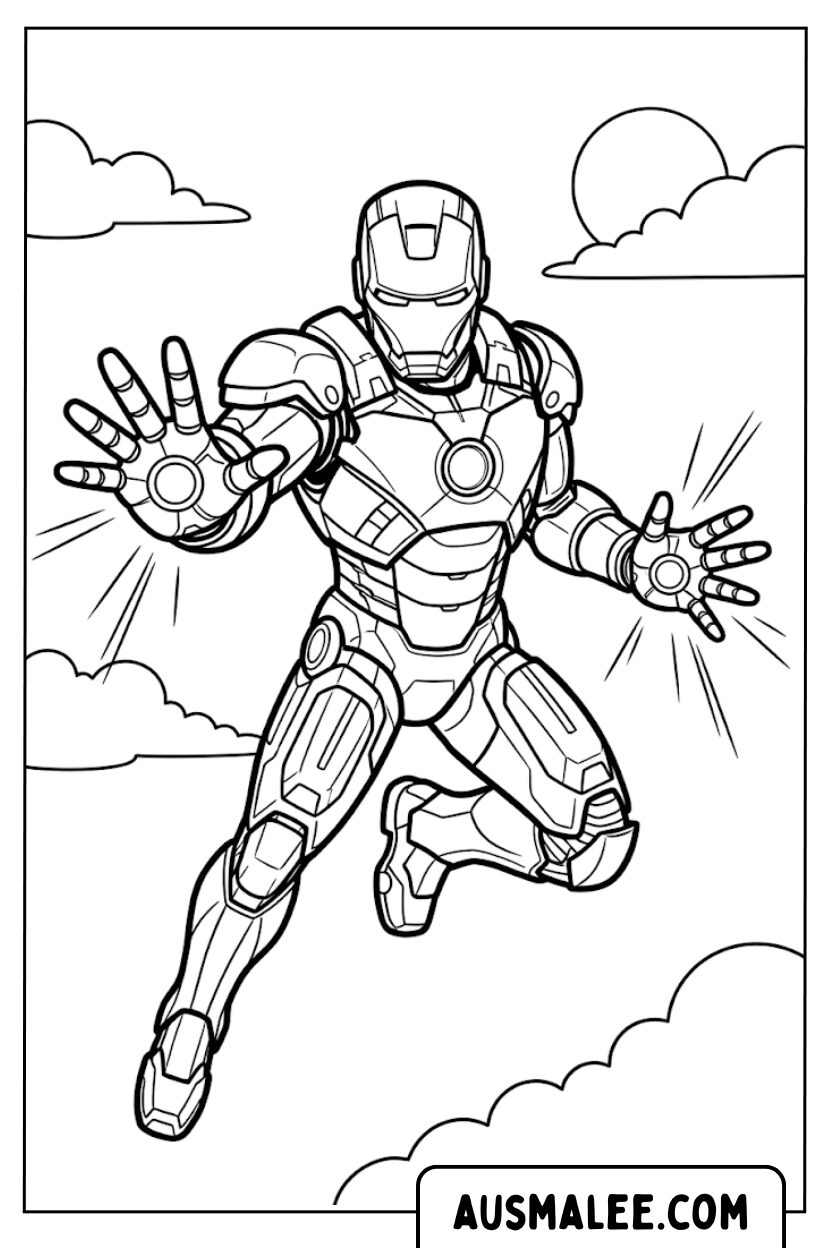 Iron Man Flying Superhero Coloring Pages