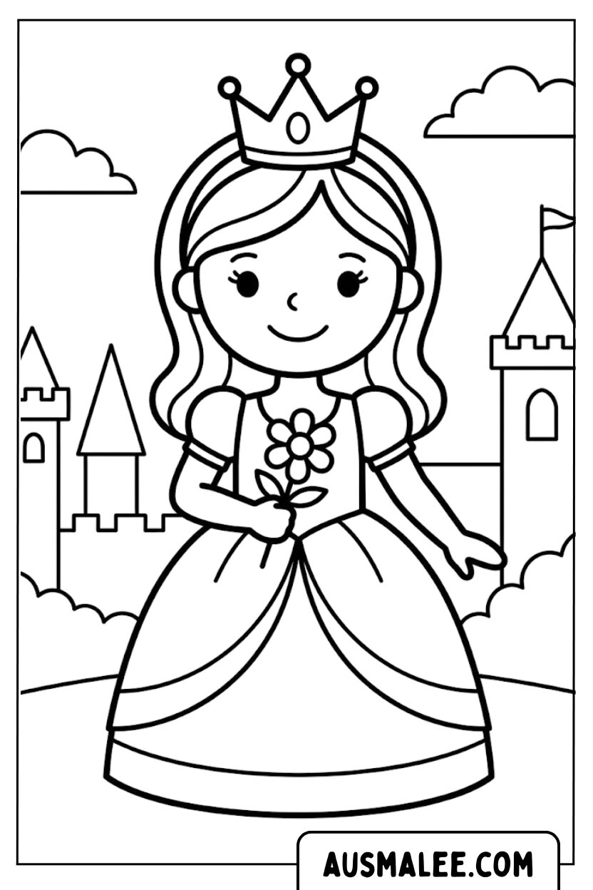 Coloriages Petite princesse avec fleur
