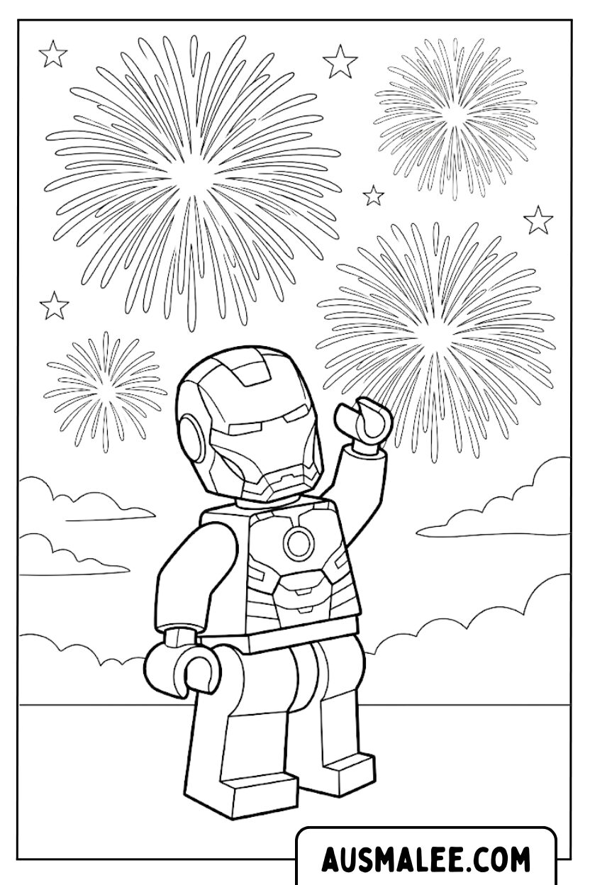 Lego Iron Man Fireworks Coloring Pages