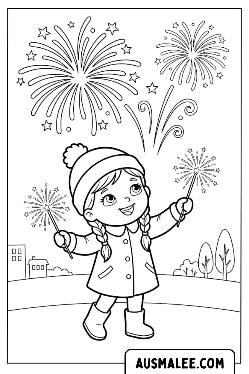 Coloriages pour filles feux d'artifice hiver