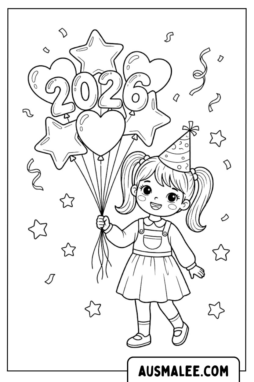 Coloriages pour filles Réveillon du Nouvel An 2026
