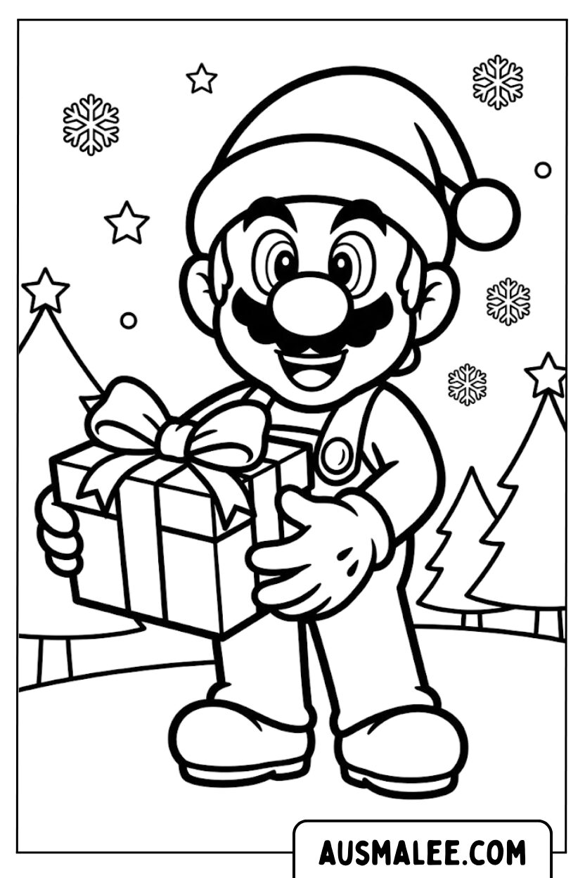 Coloring pages Mario Christmas Winter