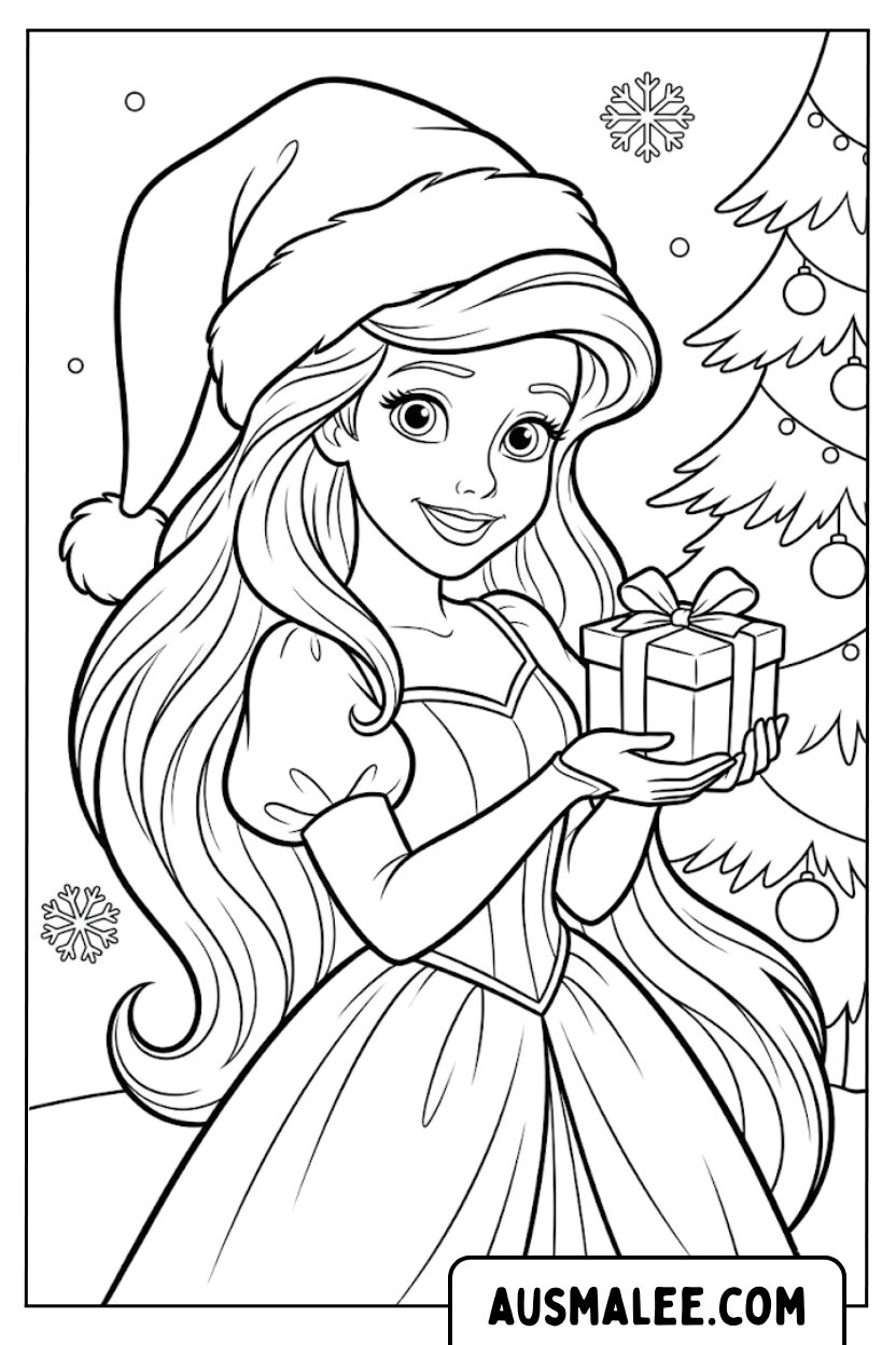 Coloriages de Noël de la sirène Ariel