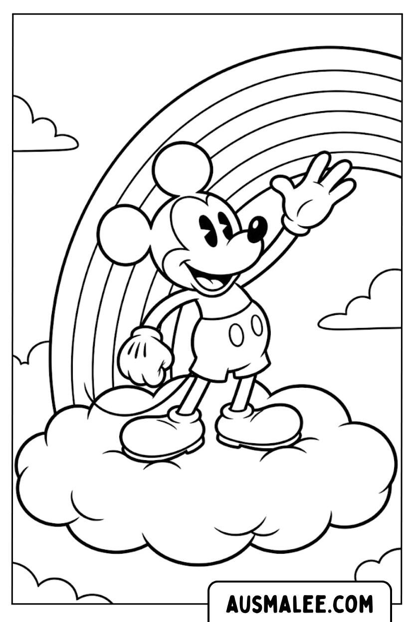 Mickey Mouse Cloud Rainbow Coloring Pages