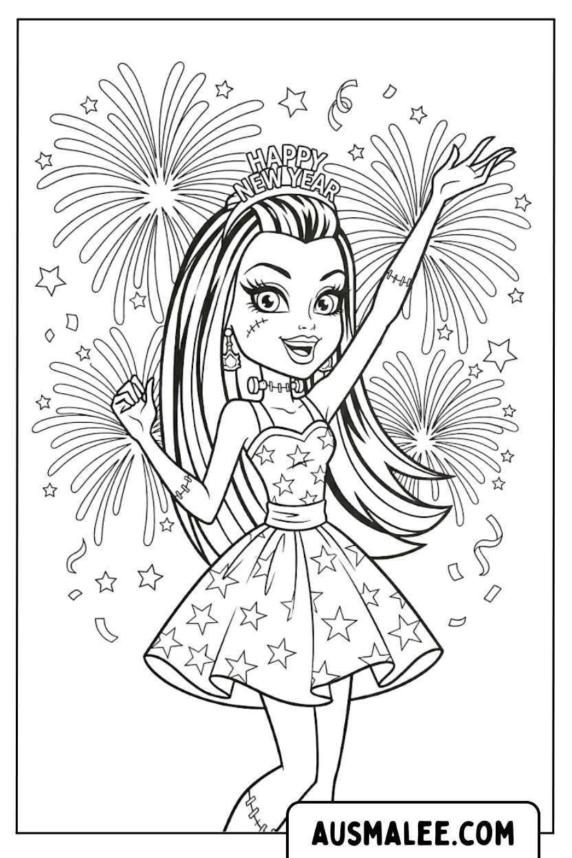 Monster High Frankie Stein Nieuwjaar kleurplaten