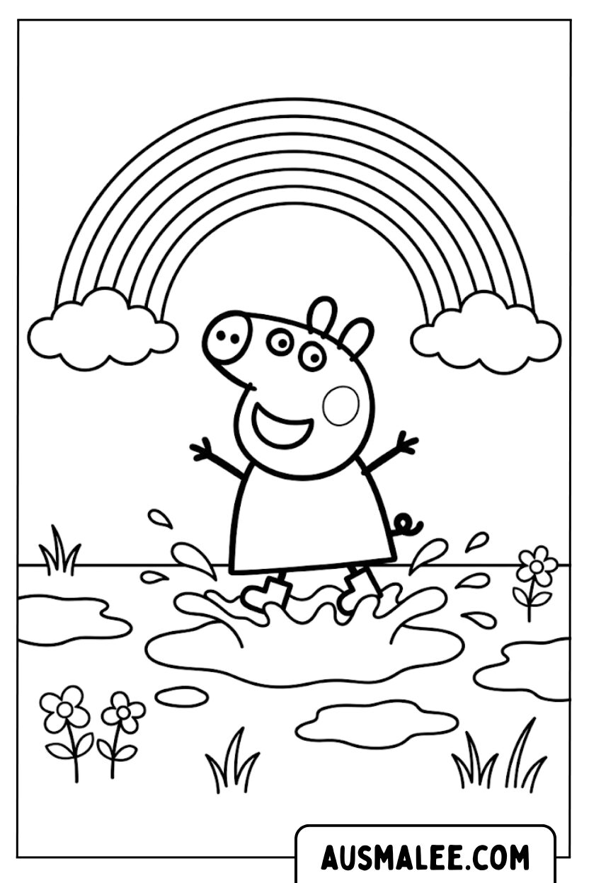Coloring pages Peppa Pig Puddle Rainbow