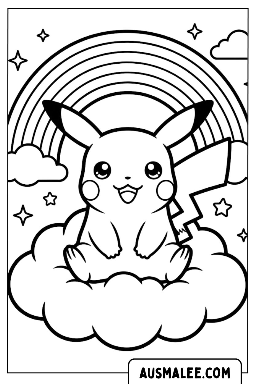 Pikachu rainbow cloud coloring pages