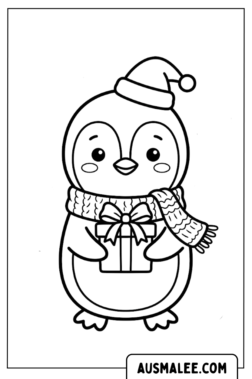 Coloriage cadeau pingouin