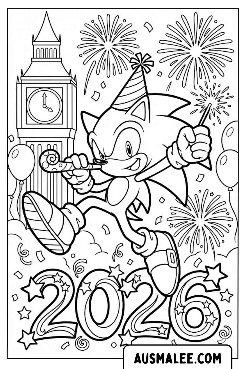 Coloring pages Sonic New Year's Eve 2026