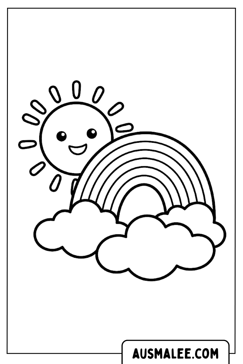 Coloring pages sun rainbow kawaii