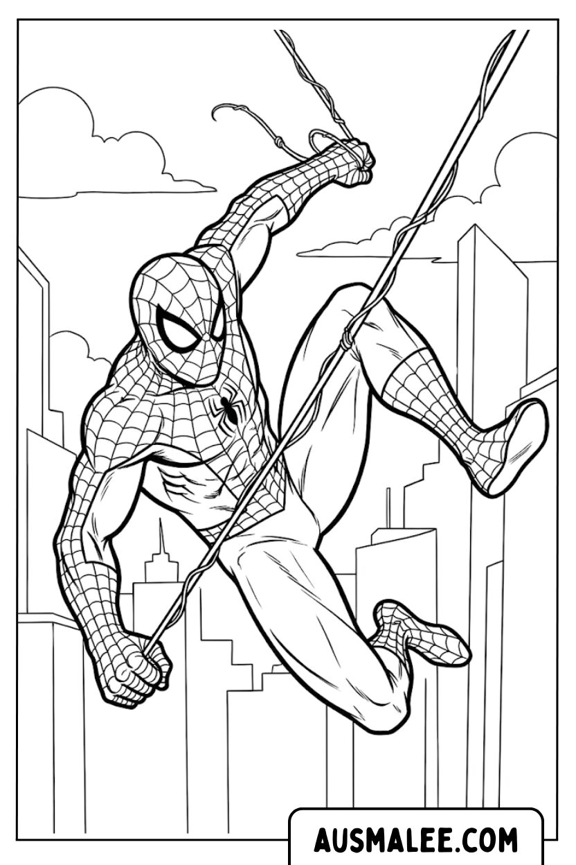 Spiderman city web swing coloring pages