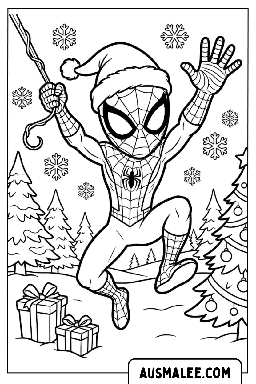 Spiderman Christmas Chibi coloring pages