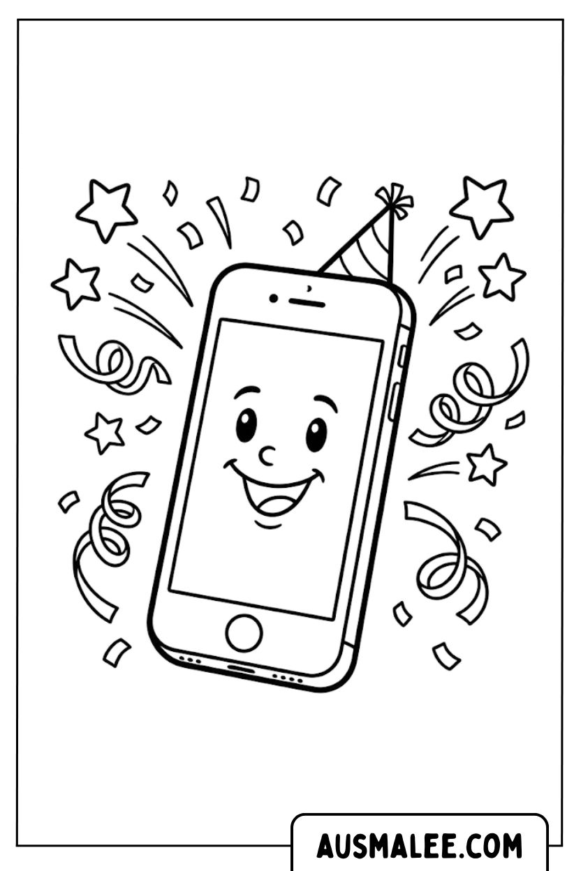 Kleurplaten iPhone Party Gezicht Grappig