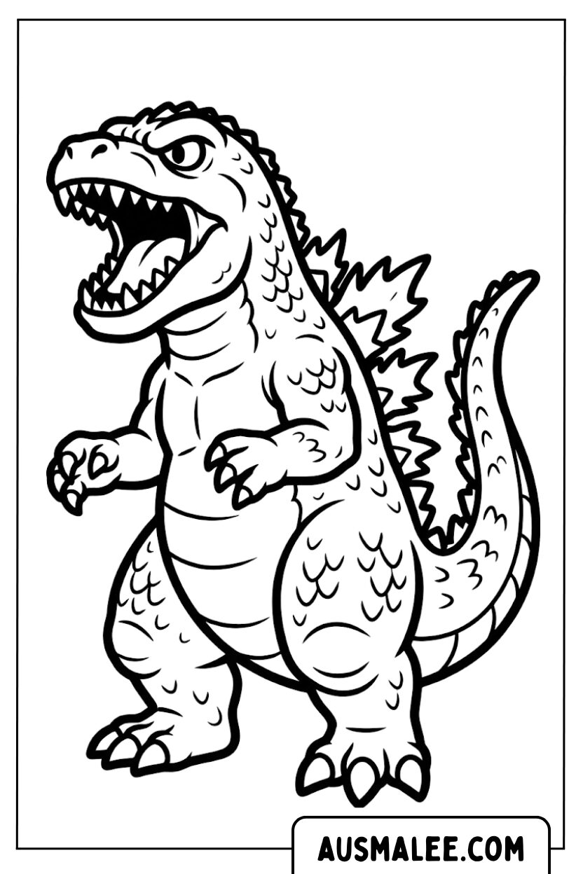 Kleurplaten Roaring Godzilla Agressief