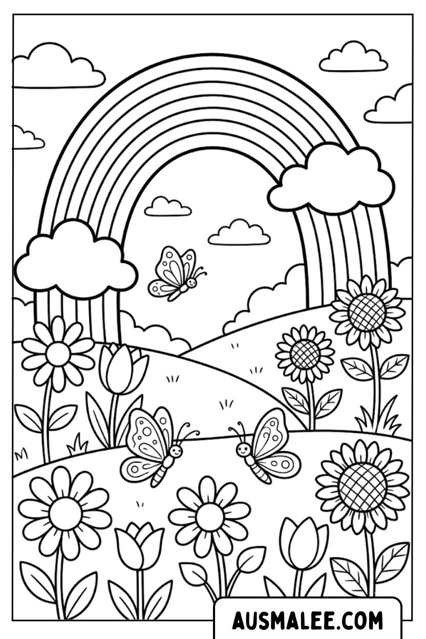 Coloring pages garden rainbow butterflies