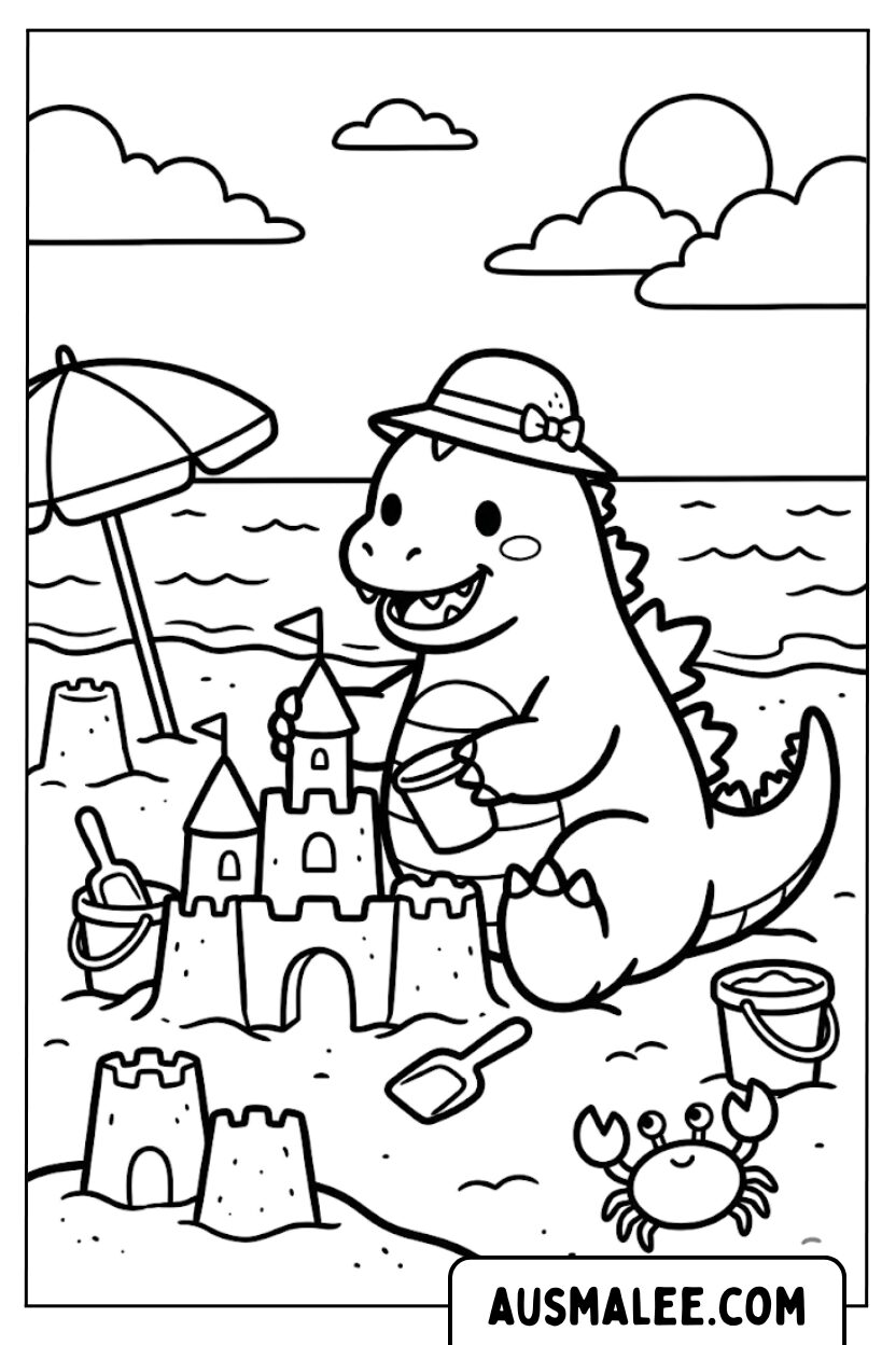 Godzilla strandzandkasteel kleurplaten