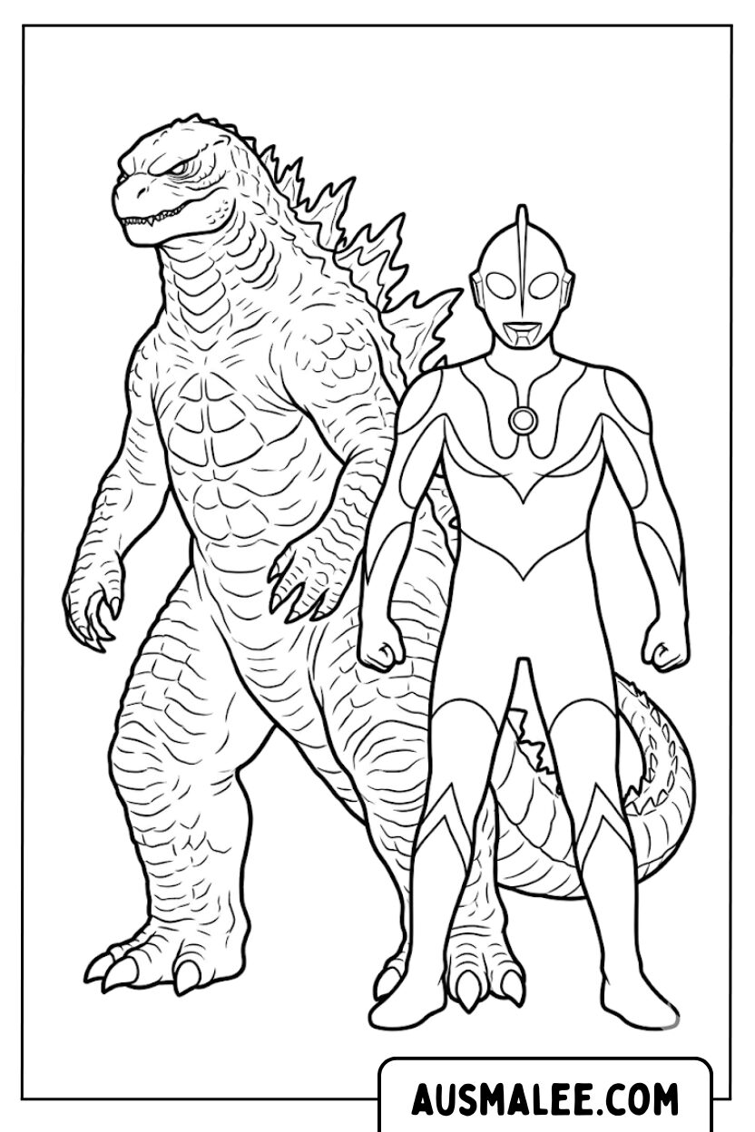 Godzilla en Ultraman kleurplaten