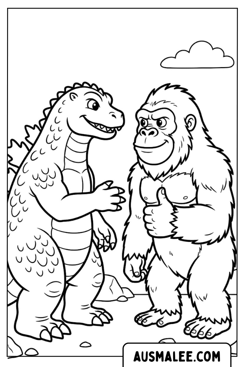 Kleurplaten gorilla duim omhoog Godzilla