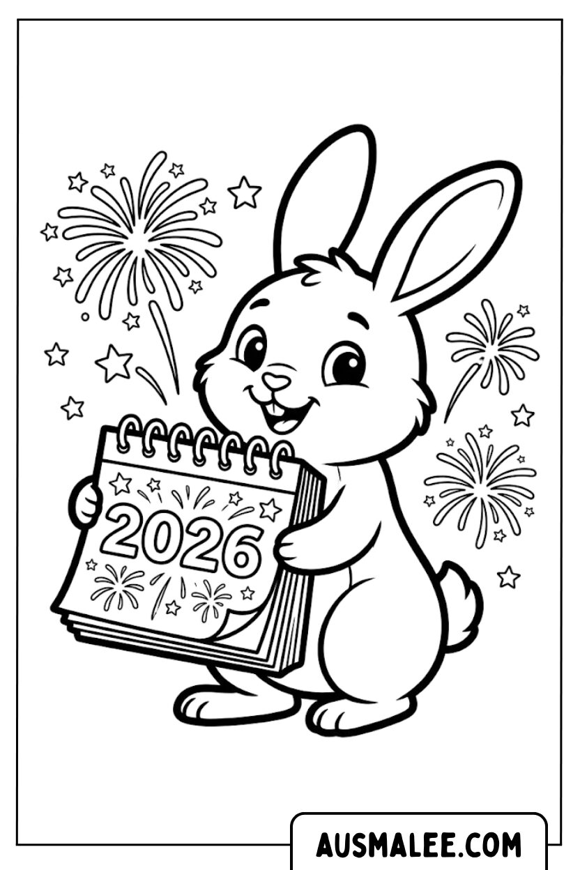 Coloriages lapin nouvel an 2026