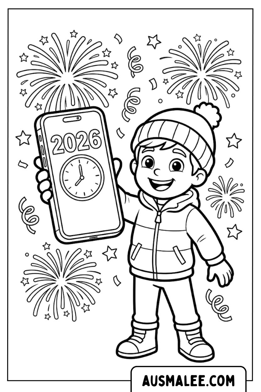 Kleurplaten jongen iPhone Oudejaarsavond 2026