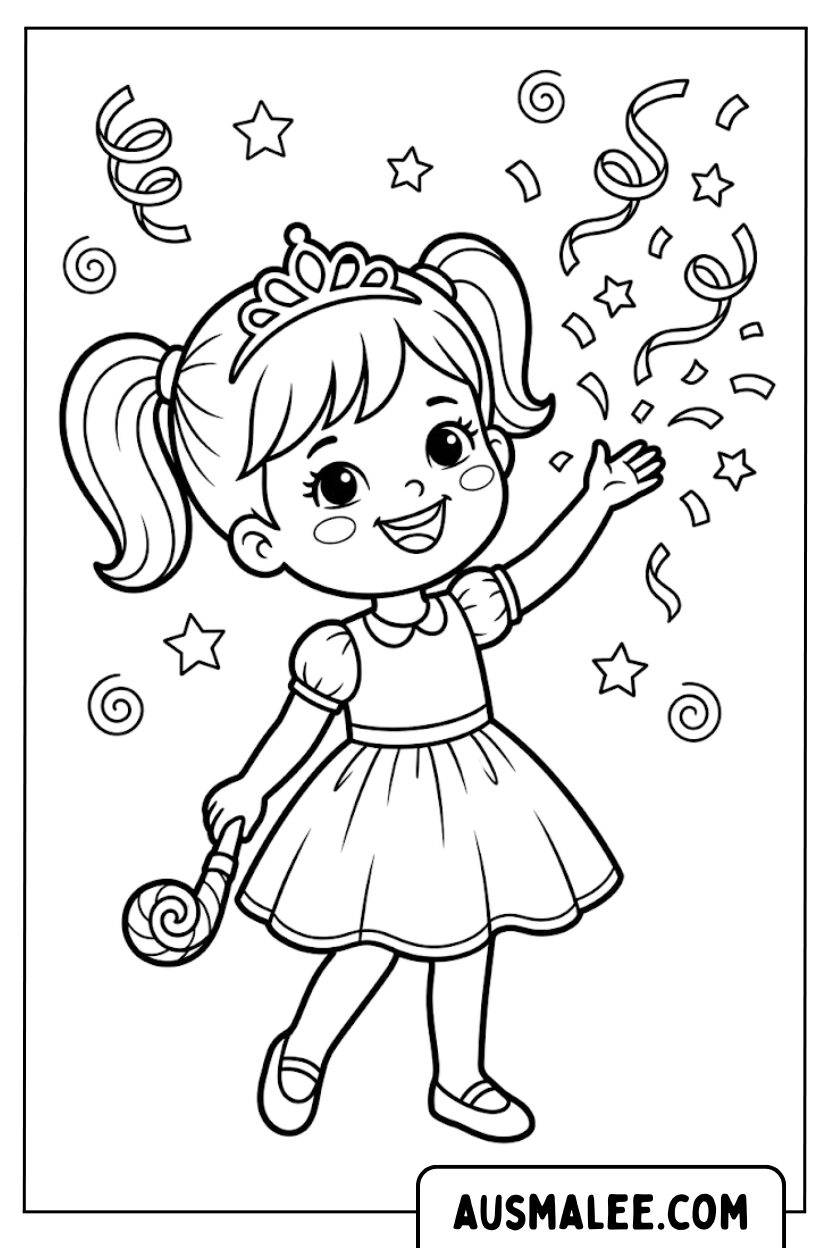 Coloriages confettis de fête d'anniversaire de filles