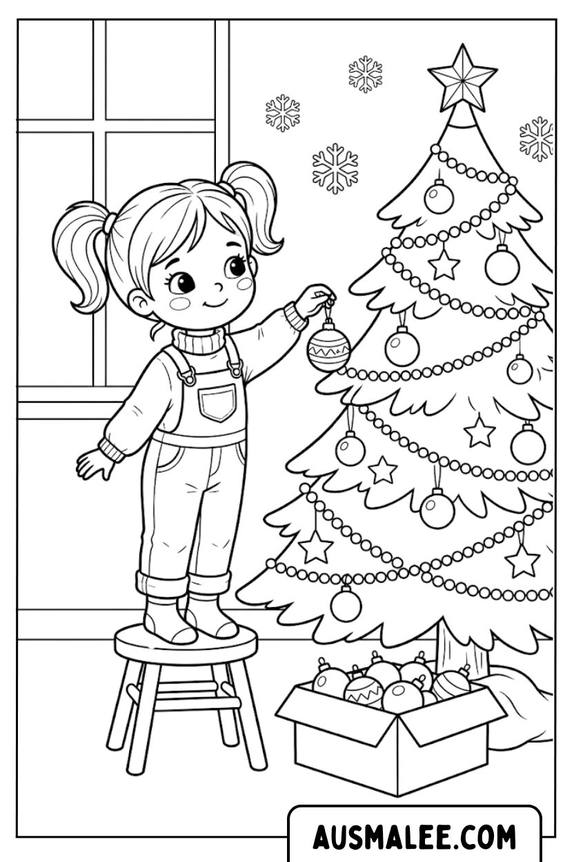 Coloriages filles décorent le sapin de Noël