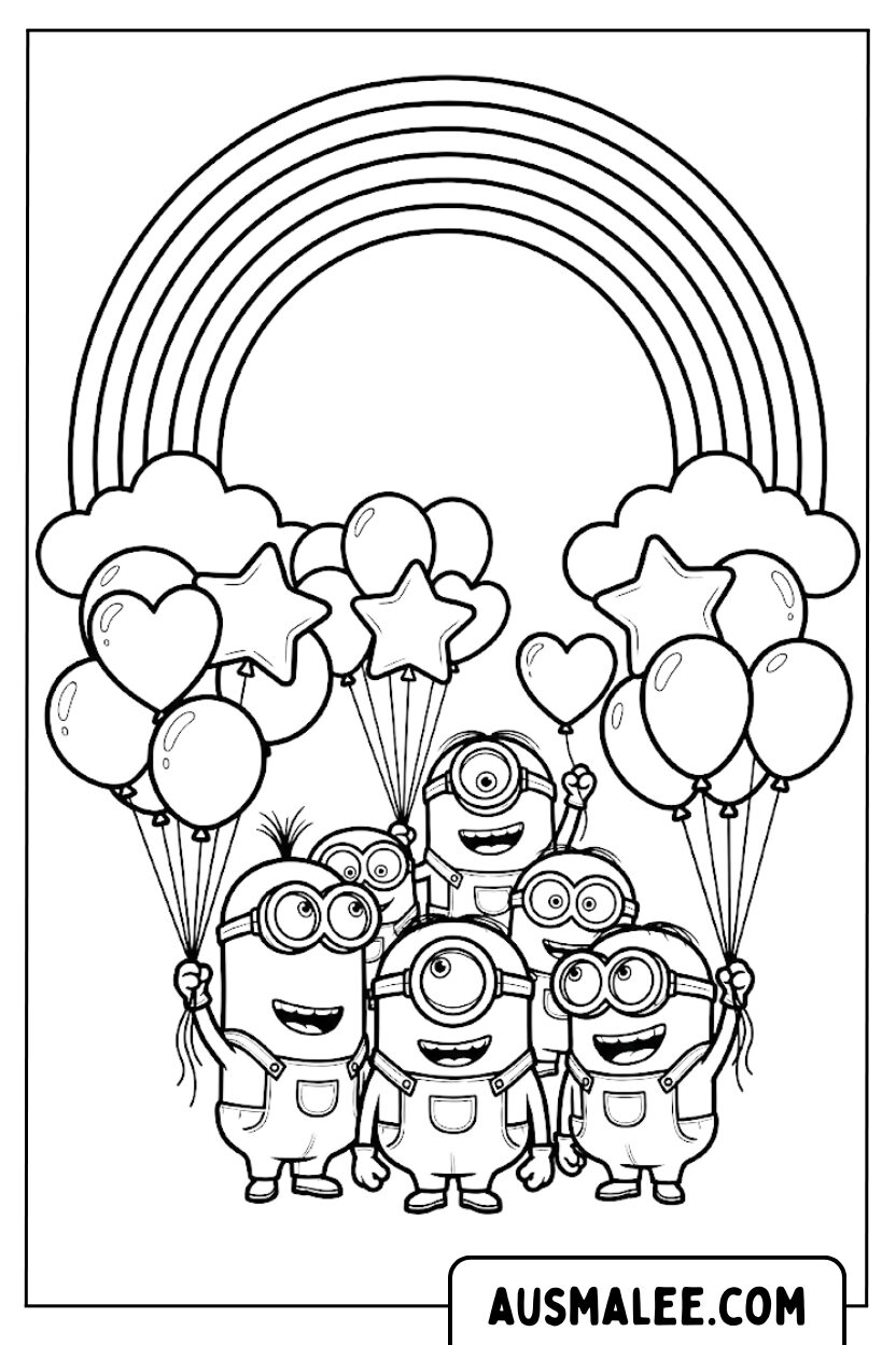 Coloring pages Minions Rainbow Party