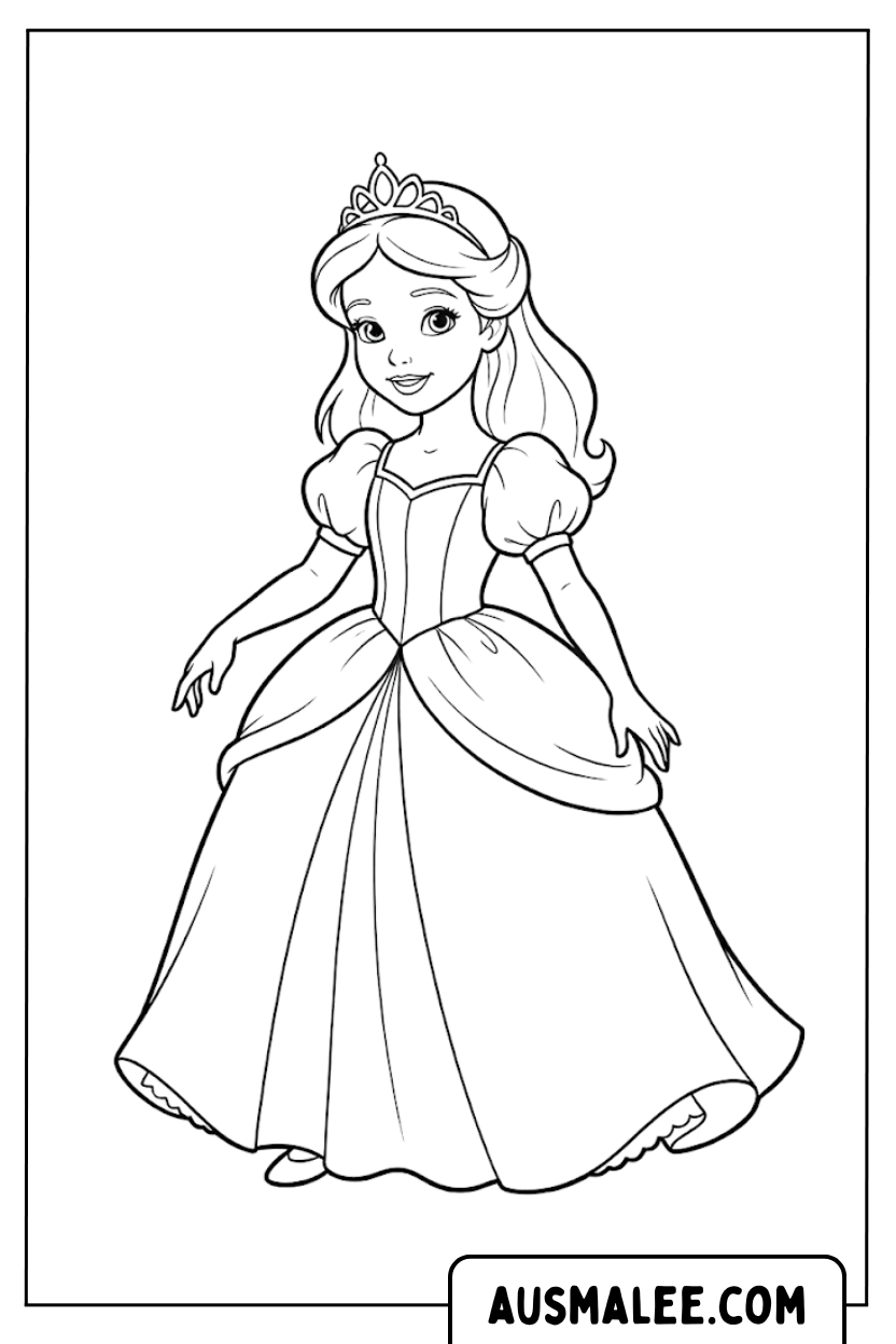 Coloriage Princesse en robe de bal pour Colorier