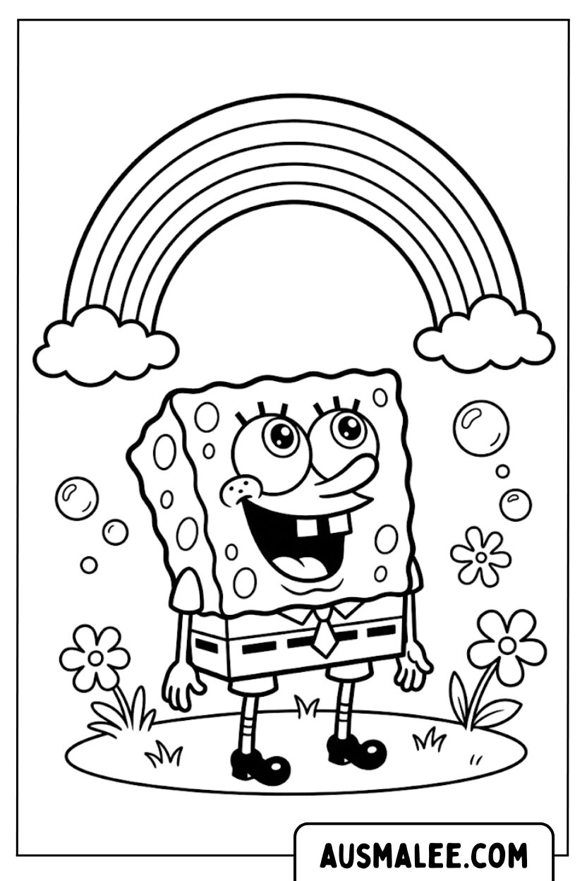 SpongeBob rainbow meadow coloring page